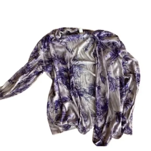 Chicos purple cream print size one long sleeve open front sweater - Picture 10 of 14